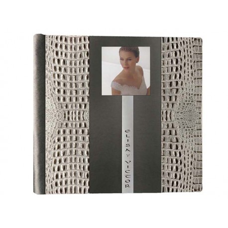 Album Boda Cuero con tira aluminio personalizada y ventana 10x10cm ref.3531609