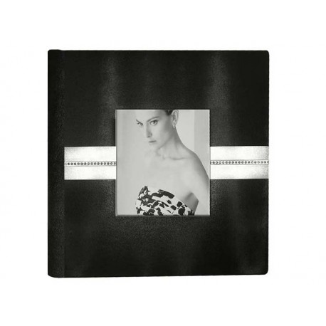 Album Boda cuero regenerado blanco y negro con tira en Strass y ventana 14x14cm ref.3711568