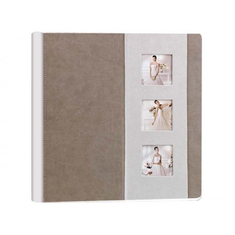 Album Boda Similpiel marrón y beige personalizado con tres fotos 7x7cm ref.36394M