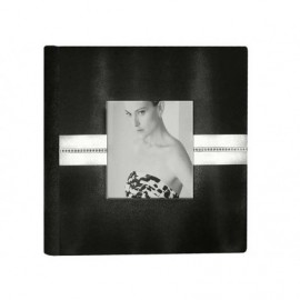 Album Boda cuero regenerado blanco y negro con tira en Stras y ventana 14x14cm ref.3711568